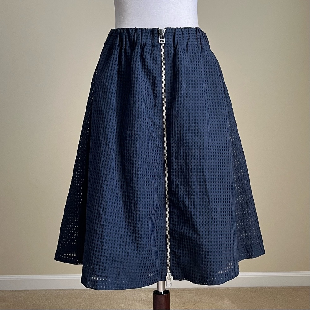 Steven Alan - Navy Blue Tone-on-Tone Gingham Check Skirt - Medium - Picture 4 of 11